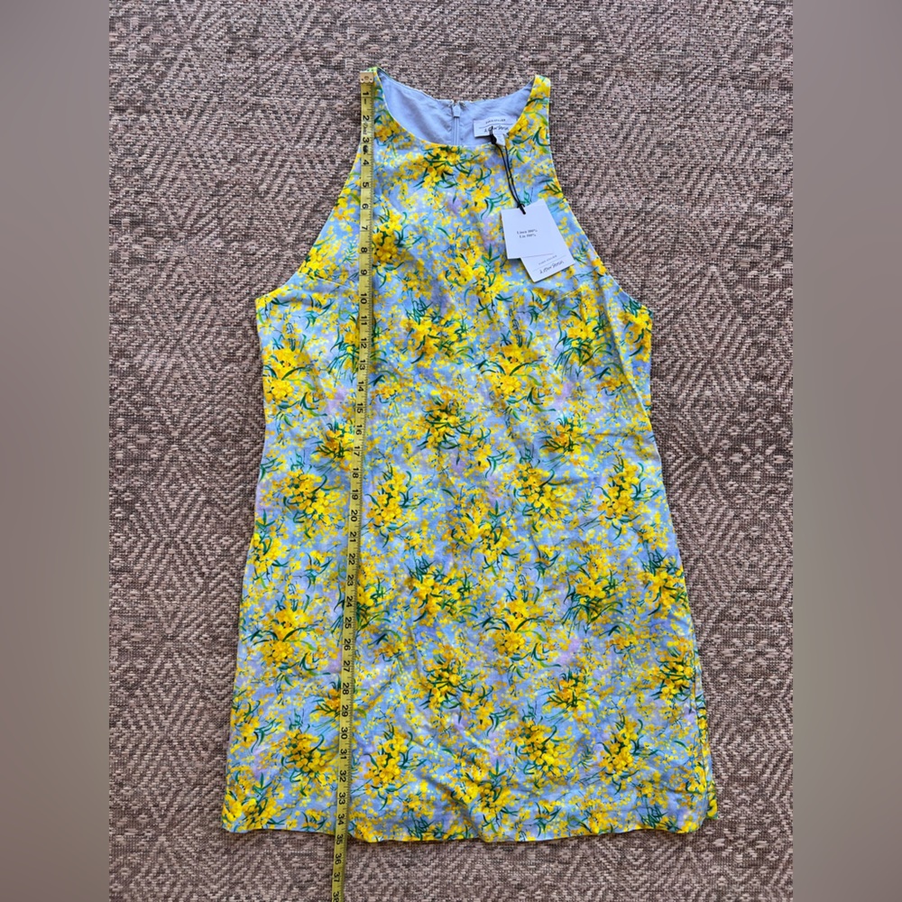 & Other Stories Linen Yellow Blue Floral Shift Sleeveless Dress Size 8 NWT - Picture 3 of 6